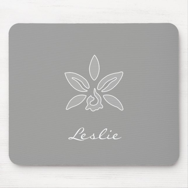 Elegant Orchid Simple Rich Gray Flower With Name Mouse Pad (Front)