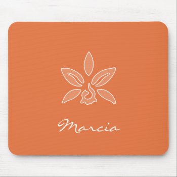 Elegant Orchid Simple Rich Orange Flower With Name Mouse Pad by ohsogirly at Zazzle
