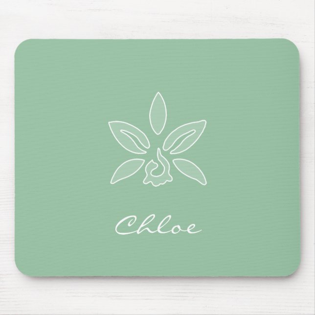 Elegant Orchid Simple Spring Green Flower and Name Mouse Pad (Front)