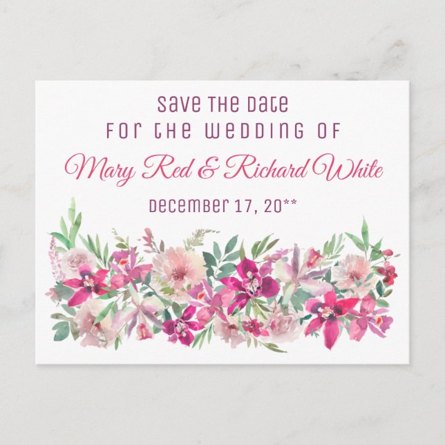 Elegant Orchids and Roses Romantic Save The Date Postcard (Front)