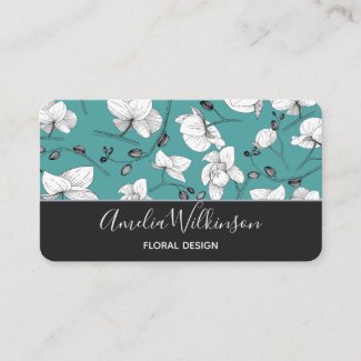 Elegant orchids black & white floral delicate teal