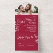 Elegant orchids crimson red floral wedding all in one invitation (Inside)