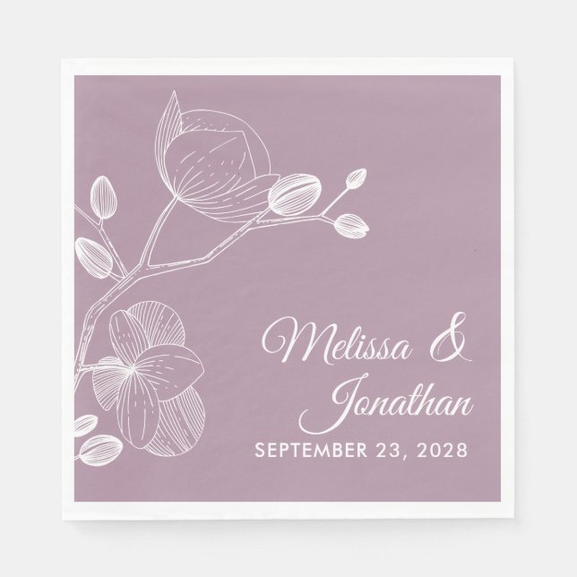 Elegant orchids floral modern purple wedding napkins (Front)