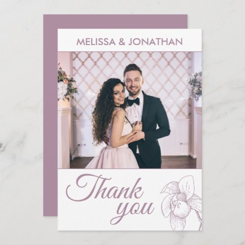 Elegant orchids floral modern purple wedding photo thank you card