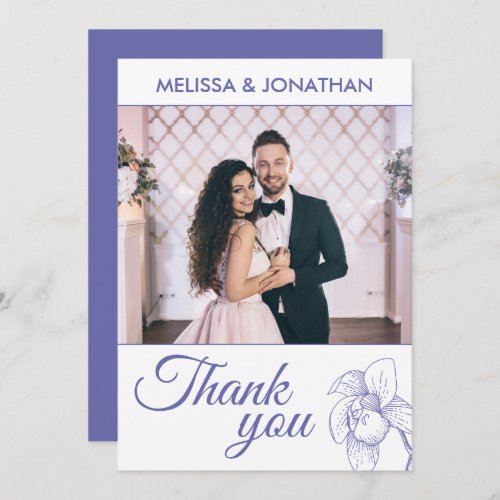 Elegant orchids floral modern purple wedding photo thank you card