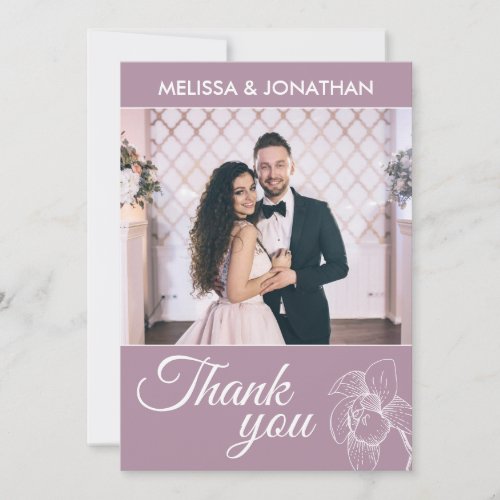 Elegant orchids floral modern purple wedding photo thank you card