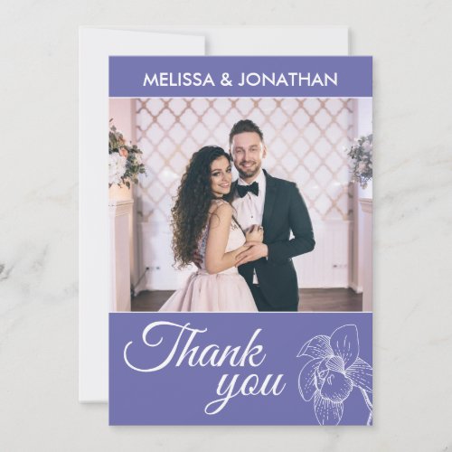 Elegant orchids floral modern purple wedding photo thank you card