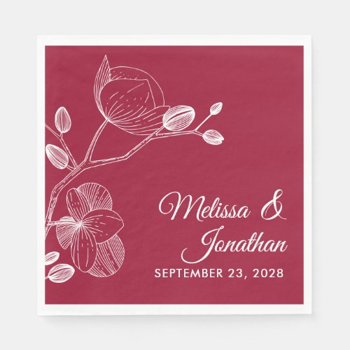 Elegant orchids floral modern red wedding  napkins