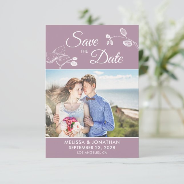 Elegant orchids modern floral photo save the date (Standing Front)