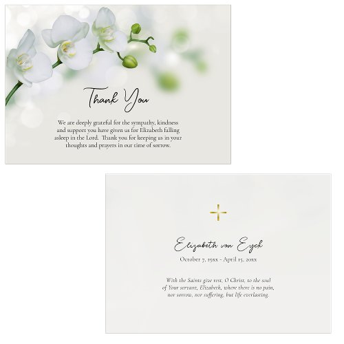 Elegant Orchids Orthodox Christian Funeral  Thank You Card