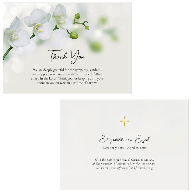 Elegant Orchids Orthodox Christian Funeral  Thank You Card (Creator Uploaded)