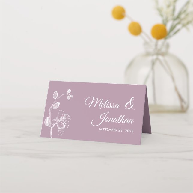 Elegant orchids simple romantic wedding floral place card (Front)