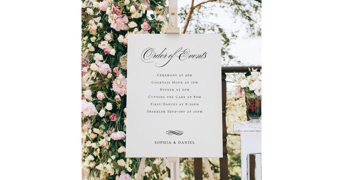 Elegant Order of Events Wedding Schedule Sign | Zazzle