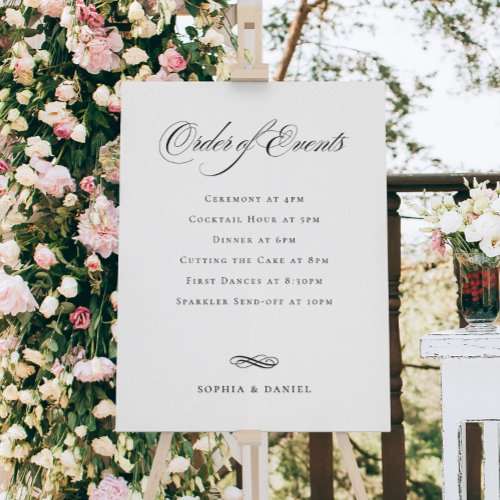 Elegant Order of Events Wedding Schedule Sign