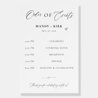 Elegant Order of Events Wedding Sign | Minimalist