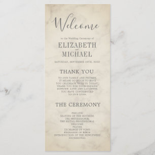 Elegant Order of Service Tropical Marble Wedding Menu