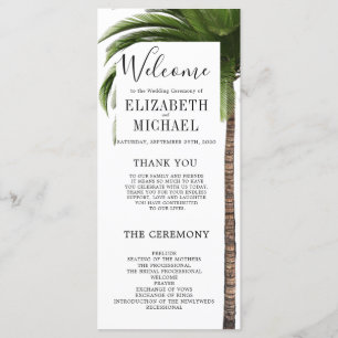 Elegant Order of Service Tropical Palm Wedding Menu