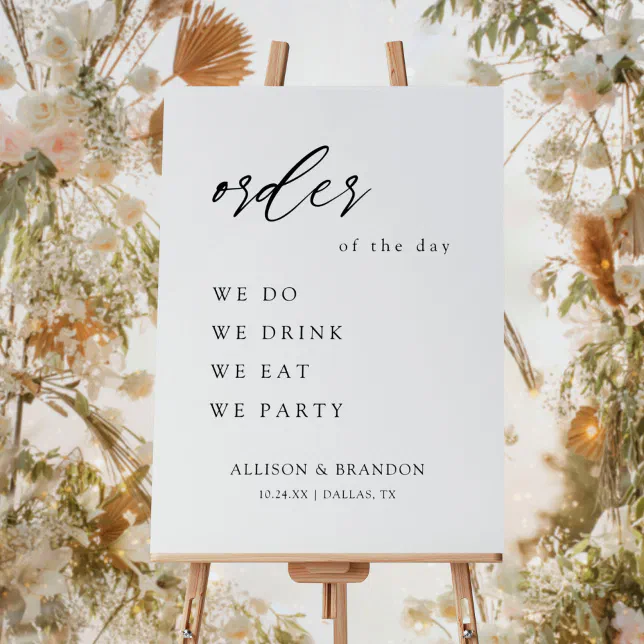 Sign Order Reception Elegant Order Of The Day Wedding Reception Sign | Zazzle