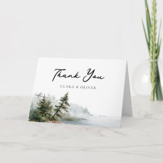 Elegant Oregon Misty Coast Pine Landscape Wedding  Thank You Card
