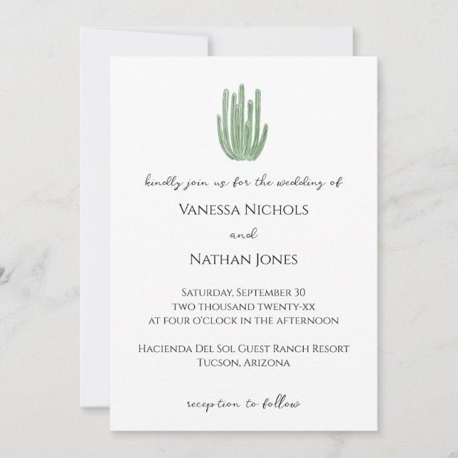 Elegant Organ Pipe Cactus Wedding Invitation (Front)