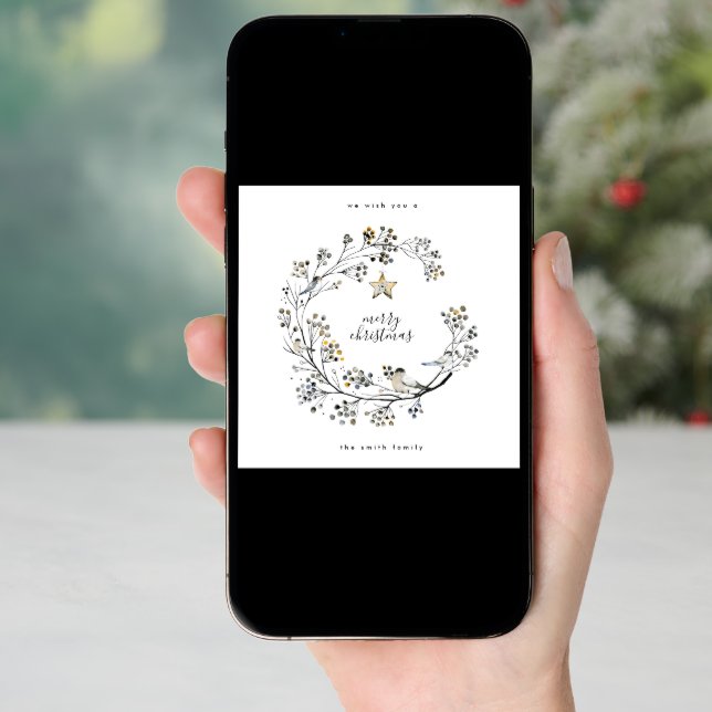 Elegant Organic Kraft Wreath Merry Christmas Holiday Card (Front Digital)