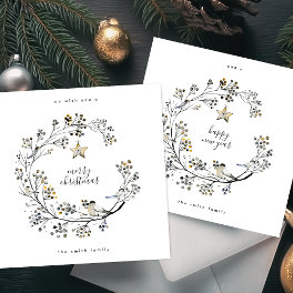 Elegant Organic Kraft Wreath Merry Christmas Holiday Card