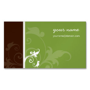 ELEGANT organic simple foliage verve brown green Magnetic Business Card