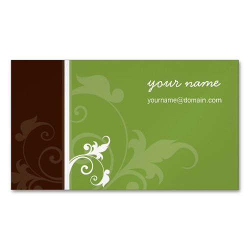 ELEGANT organic simple foliage verve brown green Magnetic Business Card