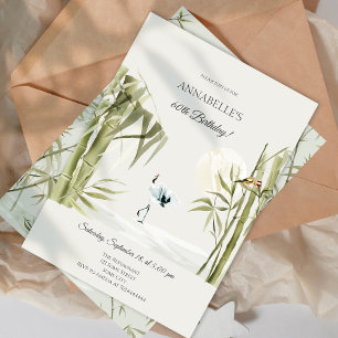 Elegant Oriental Bamboo Crane 60th Birthday Party Invitation