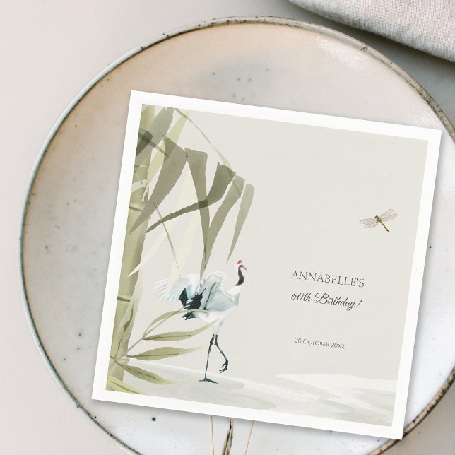 Elegant Oriental Bamboo Crane Birthday Party Napkins (Creator Uploaded)