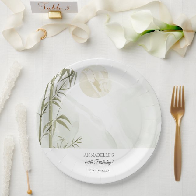 Elegant Oriental Bamboo Crane Birthday Party Paper Plates (Wedding)
