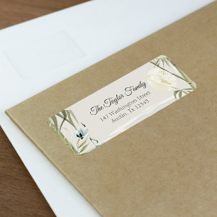 Elegant Oriental Bamboo Crane Family Label