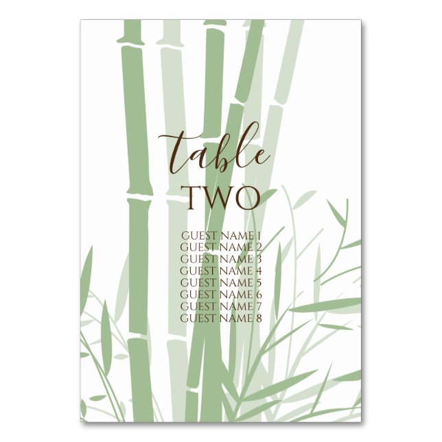 Elegant Oriental Bamboo Wedding Guest Names Table Number (Front)