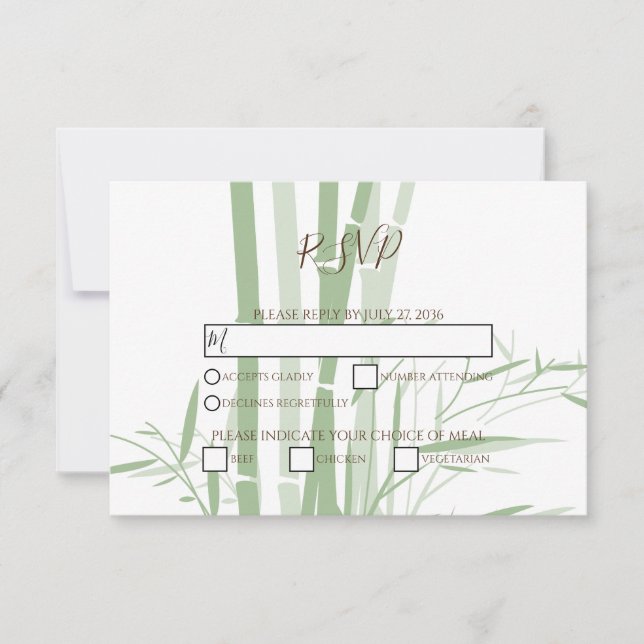 Elegant Oriental Bamboo Wedding RSVP Cards (Front)