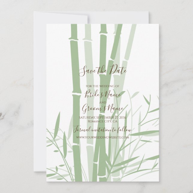 Elegant Oriental Bamboo Wedding Save The Date (Front)