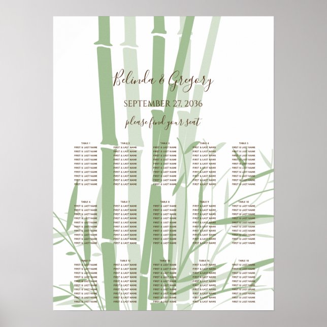 Elegant Oriental Bamboo Wedding Seating Chart (Front)