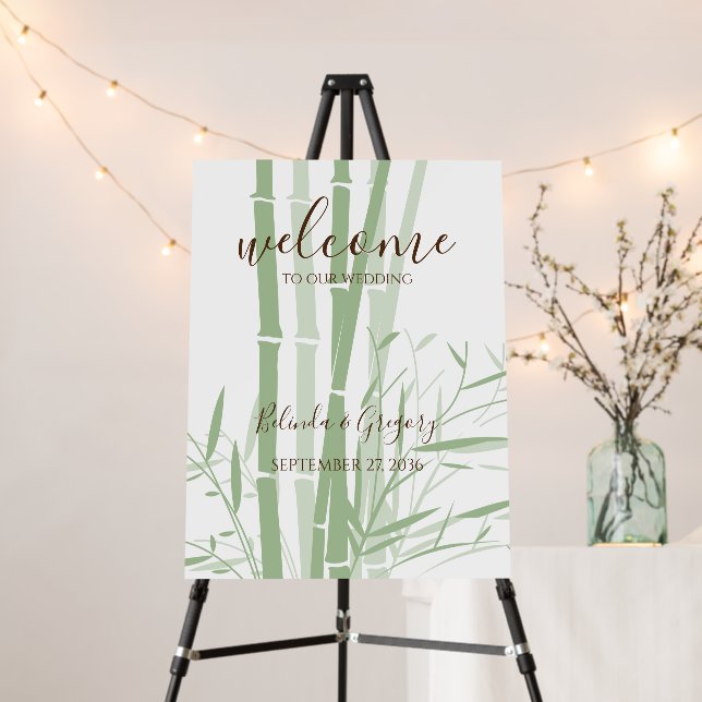 Elegant Oriental Bamboo Wedding Welcome Sign (In Situ (Stand))