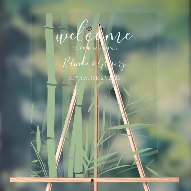 Elegant Oriental Bamboo Wedding Welcome Sign (Neutral)