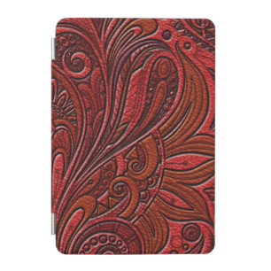 Elegant Oriental Floral Swirl on Red Leather iPad Mini Cover