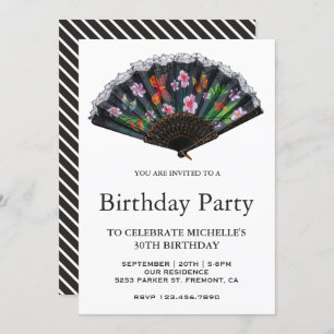 Elegant Oriental Japanese Floral Fan Birthday Invitation