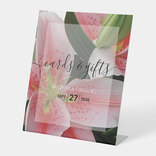 Elegant Oriental Lilies Wedding Cards & Gifts Pedestal Sign (Front)