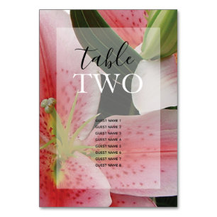 Elegant Oriental Lilies Wedding Guest Names Table Number