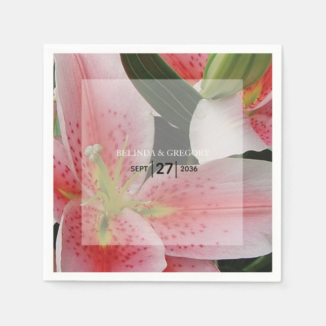 Elegant Oriental Lilies Wedding Napkins (Front)