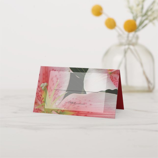 Elegant Oriental Lilies Wedding Place Card (Front)