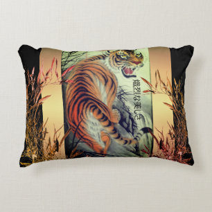 Elegant oriental tiger and bamboo elegant accent pillow