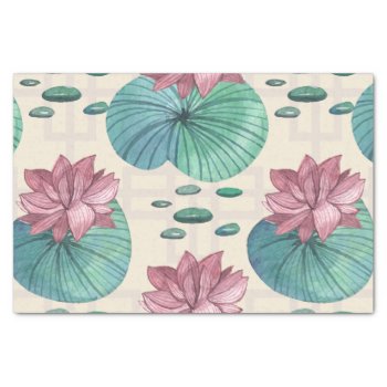 Elegant Oriental Watercolor Lotus Painting Tissue Paper by AllAboutPattern at Zazzle