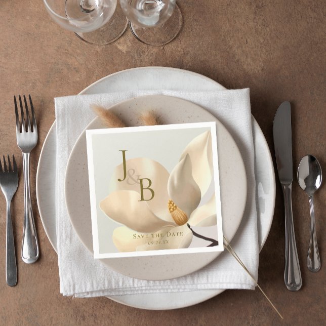 Elegant Oriental White Magnolia Save the Date Napkins (Elegant Oriental White Magnolia Save the Date Napkins)