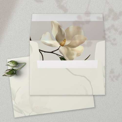 Elegant Oriental White Magnolia Wedding Envelope
