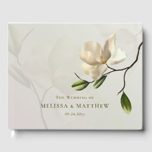 Elegant Oriental White Magnolia Wedding Guest Book