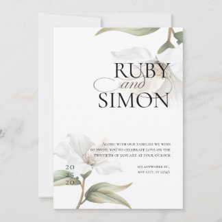 Elegant Oriental White Magnolia Wedding Invitation